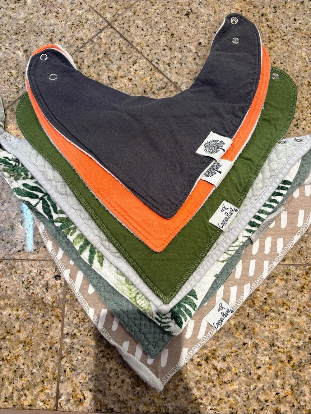 Copper Pearl Baby Bandana Bibs - Gray, Orange, Olive (3-Pack)